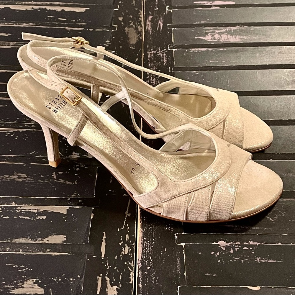 STUART WEITZMAN Metallic Gold Sling Back Sandals NEW